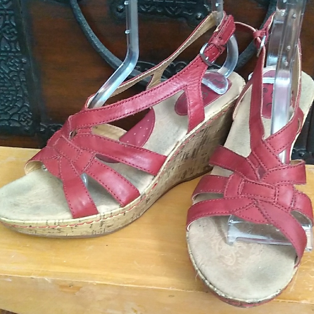 Born Red Leather Wedge Sandals